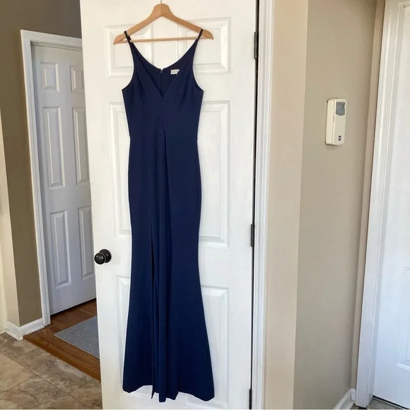 Dress the Population Iris Slit Crepe Maxi Dress Gown in Midnight Navy, Size S Dress the Population Iris Slit Crepe Maxi Dress Gown in Midnight Navy, Size S